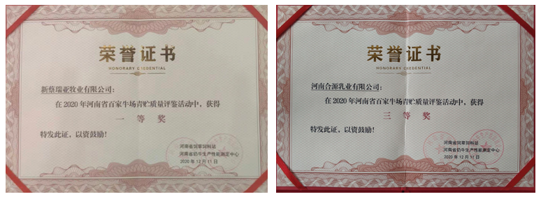 榮譽 | “百家牛場青貯質(zhì)量評鑒活動”花花牛新蔡瑞亞牧業(yè)、河南合源乳業(yè)分別榮獲一、三等獎